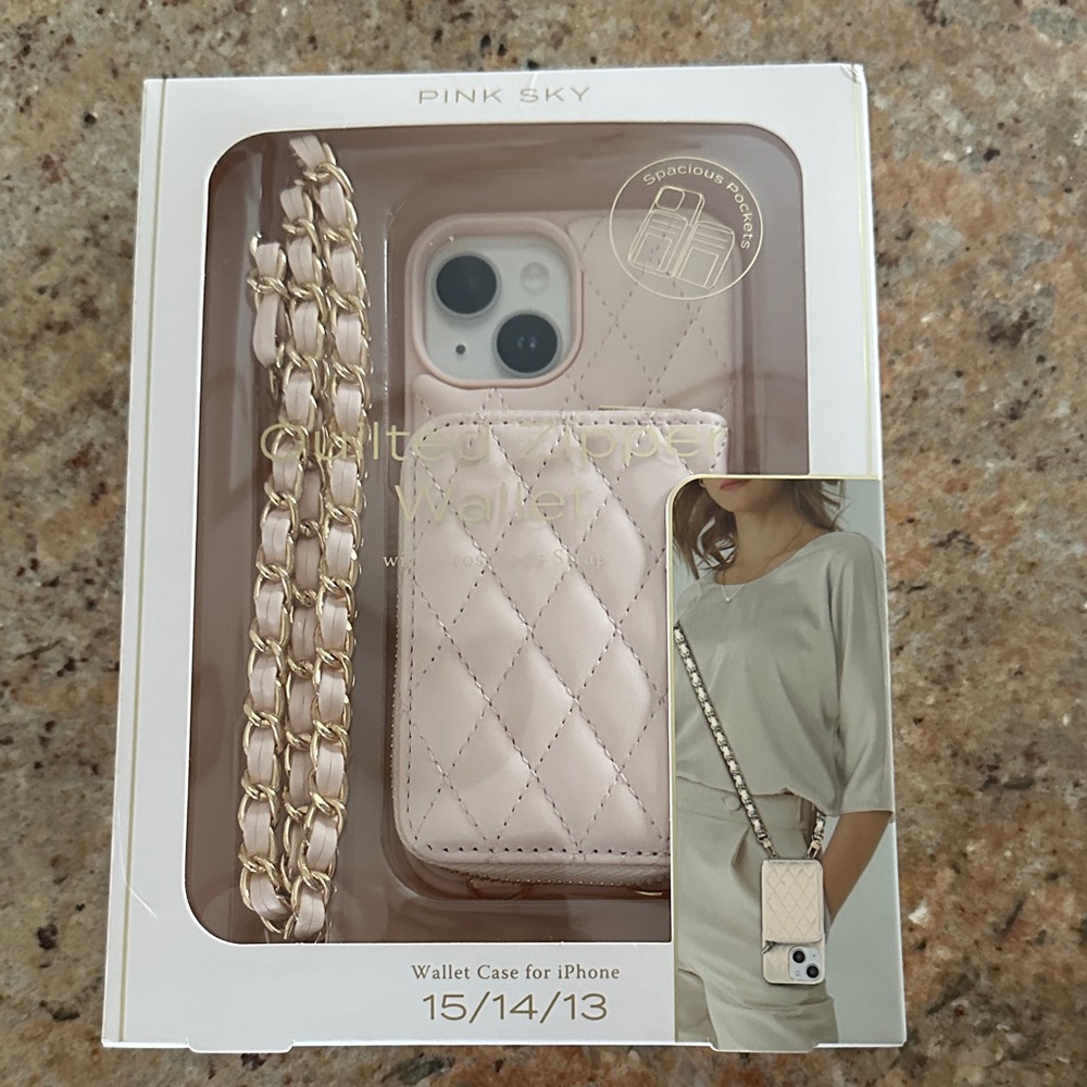 Pink Sky Quilted Wallet Case for iPhone 15/14/13 - Cream